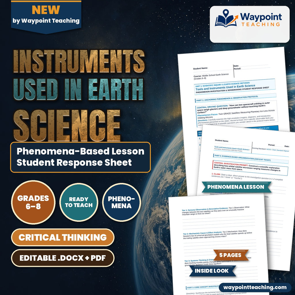 Instruments Used in Earth Science Phenomena-Based Lesson: Twin GRACE Satellites Measuring Planetary Ice Loss Across Orbiting Microns Student Response Sheet cover