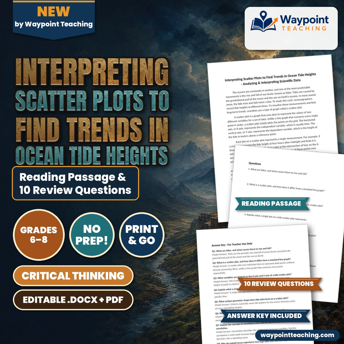 Interpreting Scatter Plots to Find Trends in Ocean Tide Heights Reading Worksheet cover