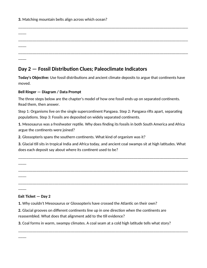 Intro to Plate Tectonics Bell Ringers & Exit Tickets sample page