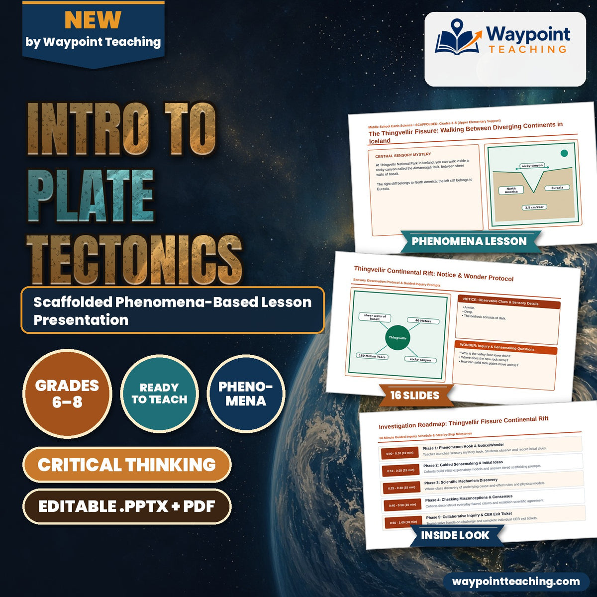 Intro to Plate Tectonics Scaffolded Phenomena-Based Lesson: The Thingvellir Fissure: Walking Between Diverging Continents in Iceland Presentation cover