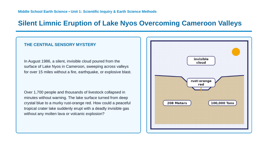 Intro to Scientific Inquiry Phenomena-Based Lesson: Silent Limnic Eruption of Lake Nyos Overcoming Cameroon Valleys Presentation sample page