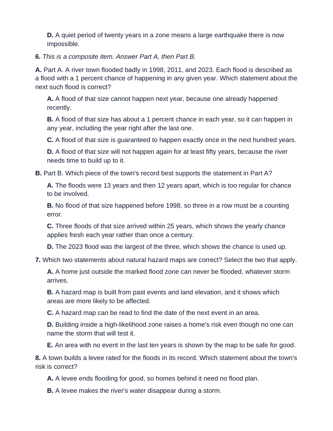Maryland MISA Earth and Human Activity Misconception & Composite Practice Bank sample page