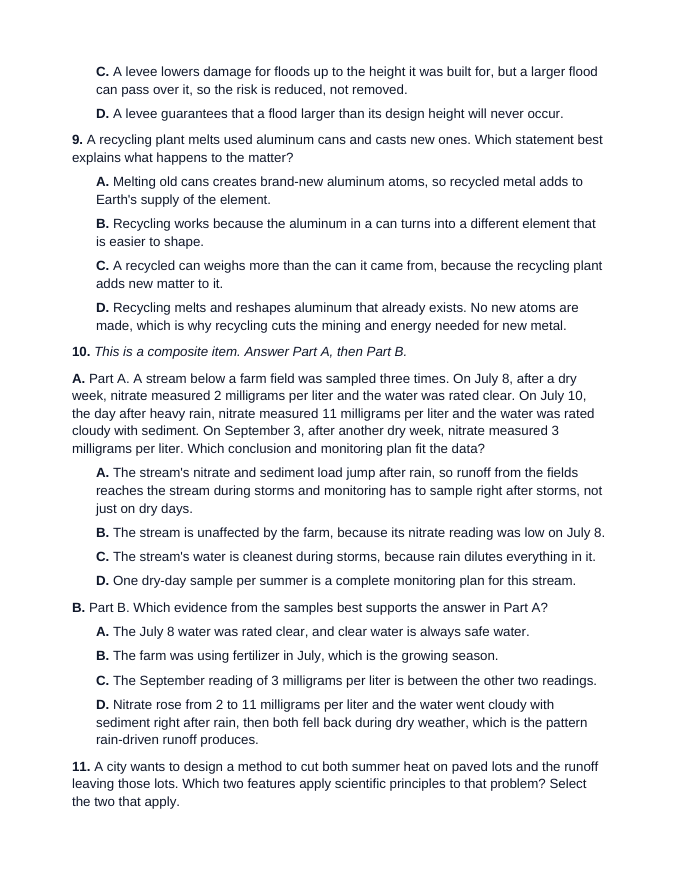 Maryland MISA Earth and Human Activity Misconception & Composite Practice Bank sample page
