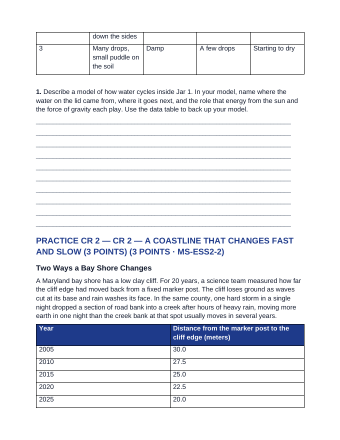Maryland MISA Earth's Systems and Weather & Climate CR Practice & Scoring Guidance sample page