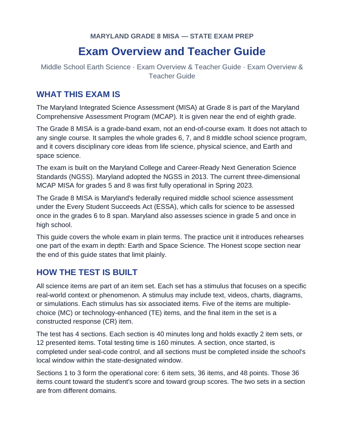 Maryland MISA Exam Overview & Teacher Guide Exam Overview & Teacher Guide sample page