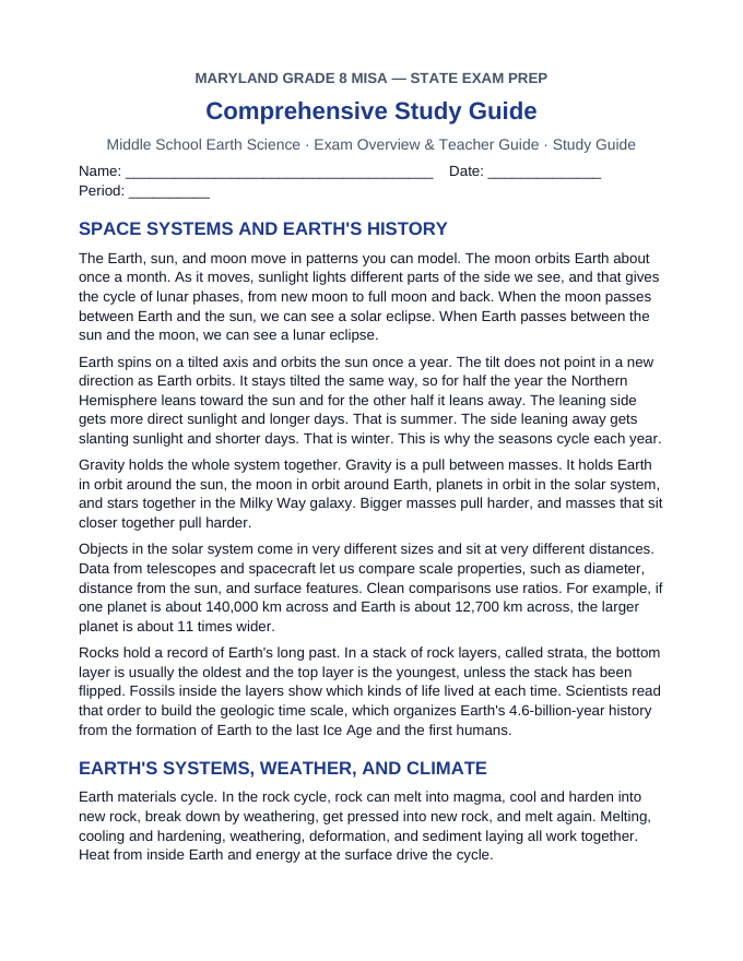 Maryland MISA Exam Overview & Teacher Guide Study Guide sample page