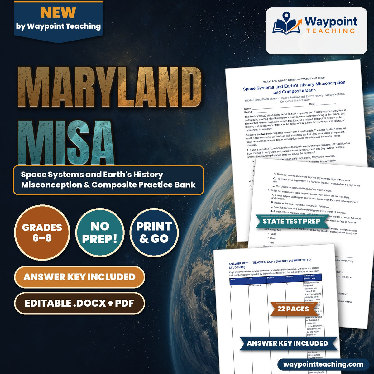 Maryland MISA Space Systems and Earth's History Misconception & Composite Practice Bank cover
