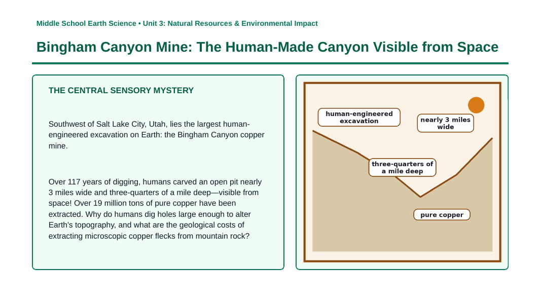 Mining & Resource Extraction Phenomena-Based Lesson: Bingham Canyon Mine: The Human-Made Canyon Visible from Space Presentation sample page