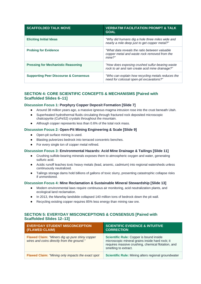 Mining & Resource Extraction Scaffolded Phenomena-Based Lesson: Bingham Canyon Mine: The Human-Made Canyon Visible from Space Teacher Discussion Guide sample page