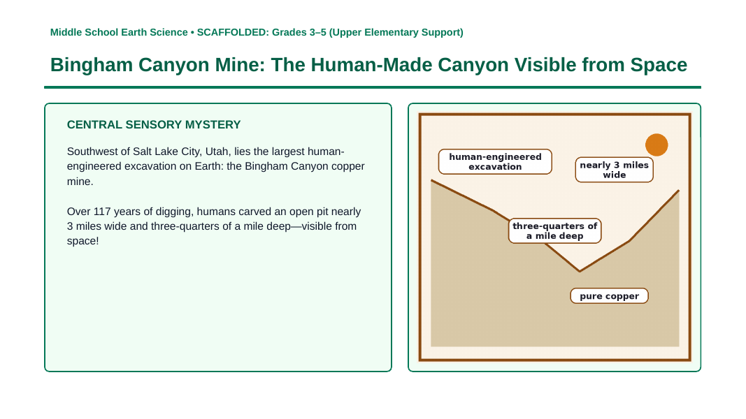 Mining & Resource Extraction Scaffolded Phenomena-Based Lesson: Bingham Canyon Mine: The Human-Made Canyon Visible from Space Presentation sample page
