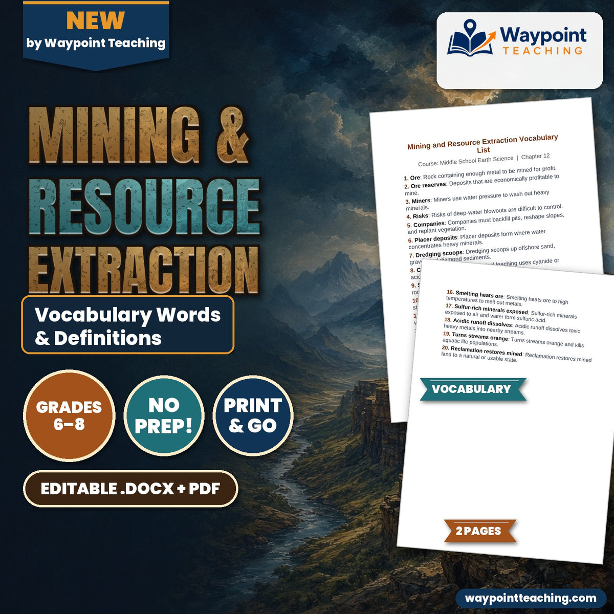 Mining & Resource Extraction Vocabulary Words & Definitions cover