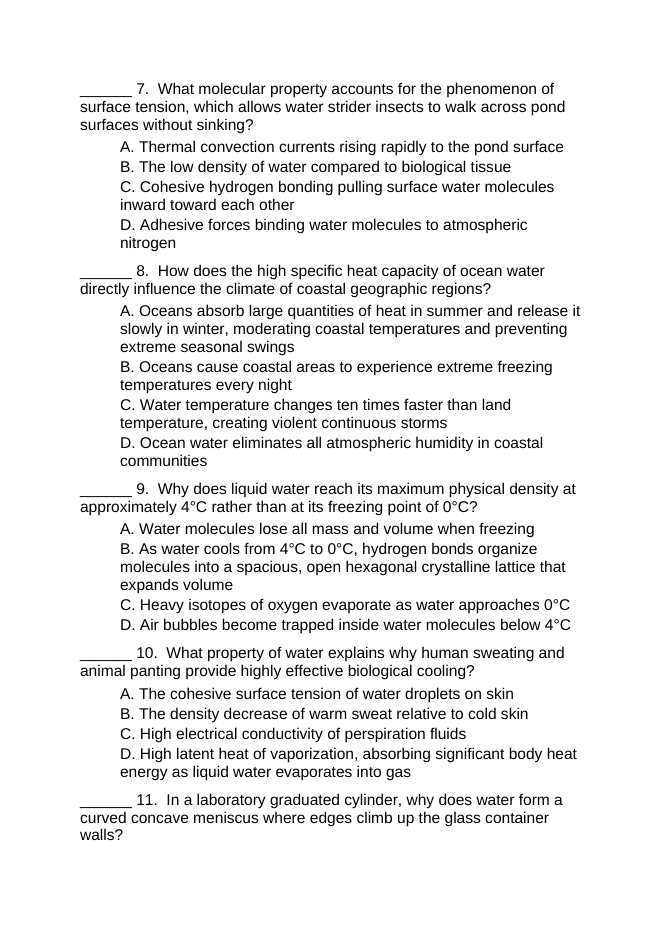 Properties of Water Lesson Quiz sample page