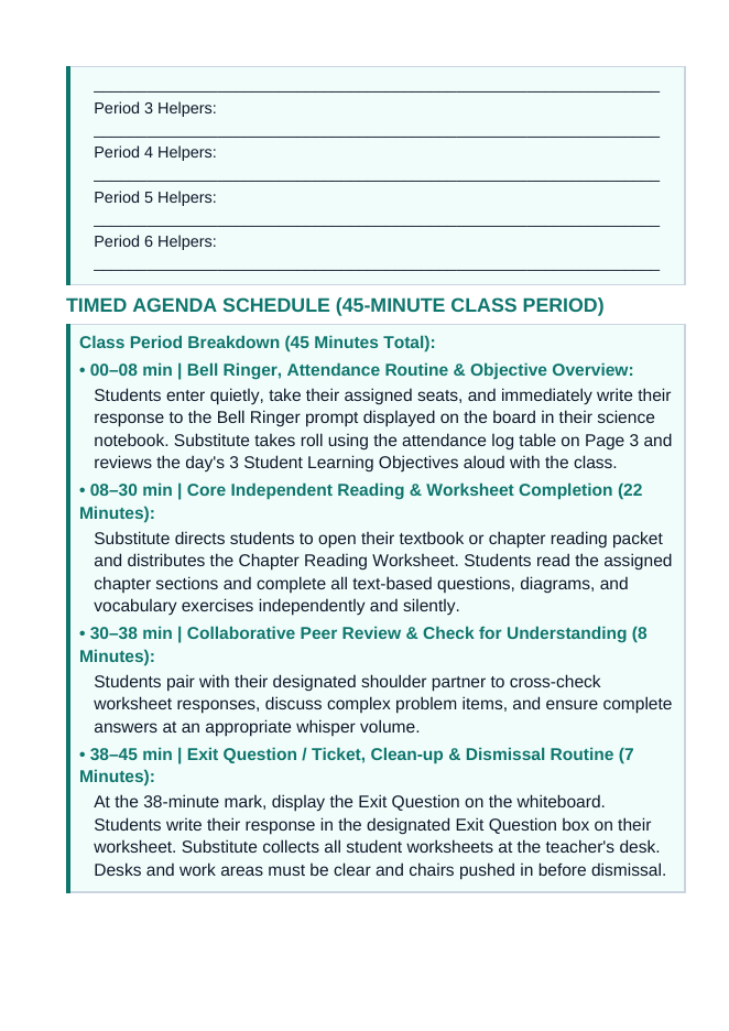 Properties of Water Substitute Lesson Plan sample page