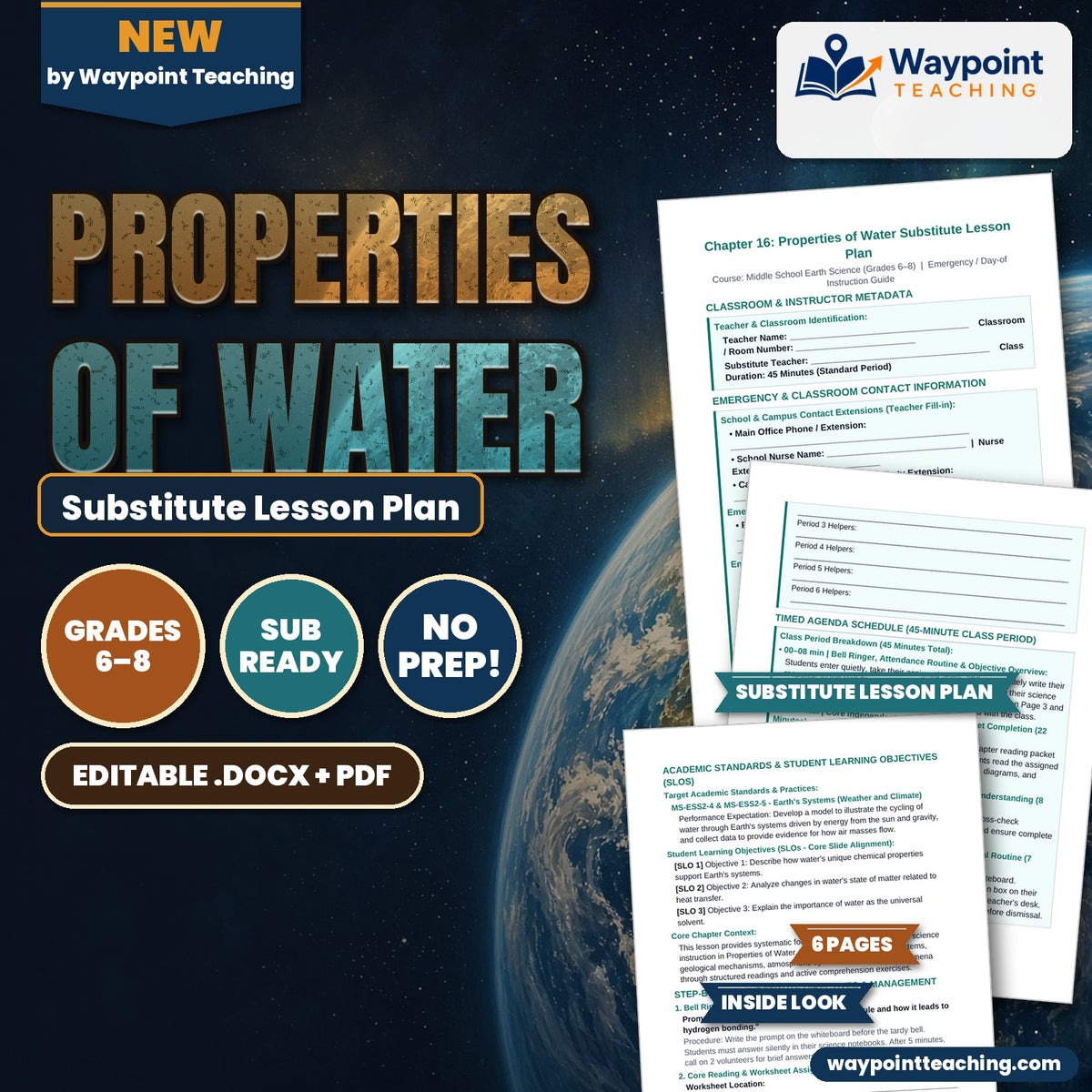 Properties of Water Substitute Lesson Plan cover