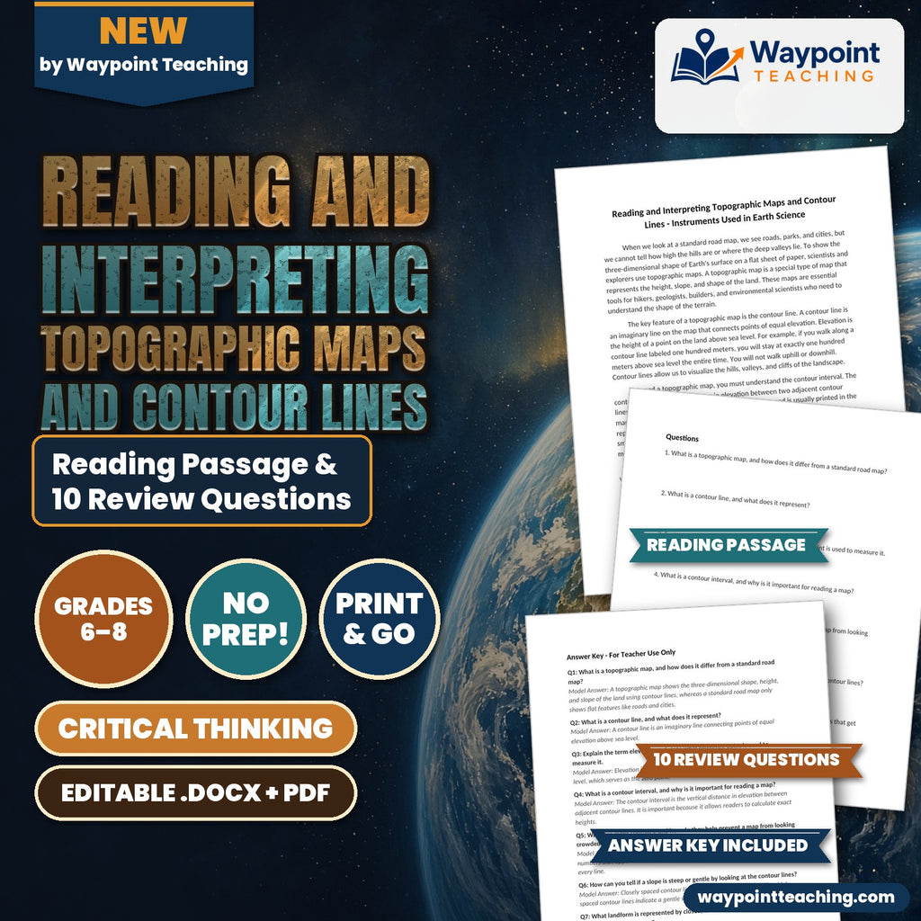 Reading and Interpreting Topographic Maps and Contour Lines Reading Worksheet cover