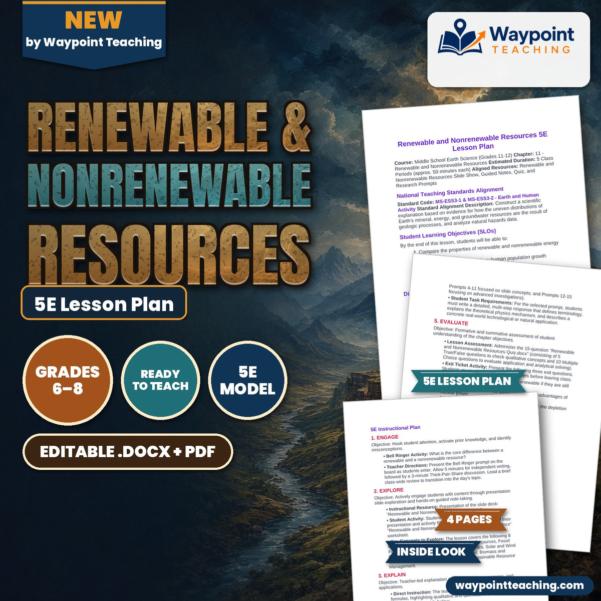 Renewable & Nonrenewable Resources 5E Lesson Plan cover