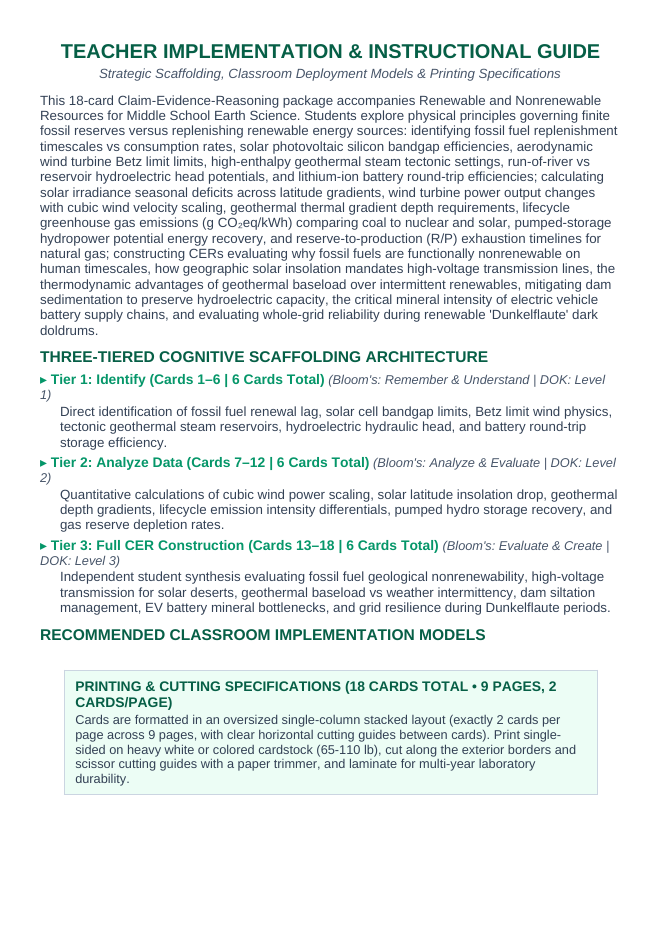 Renewable & Nonrenewable Resources CER Task Cards sample page