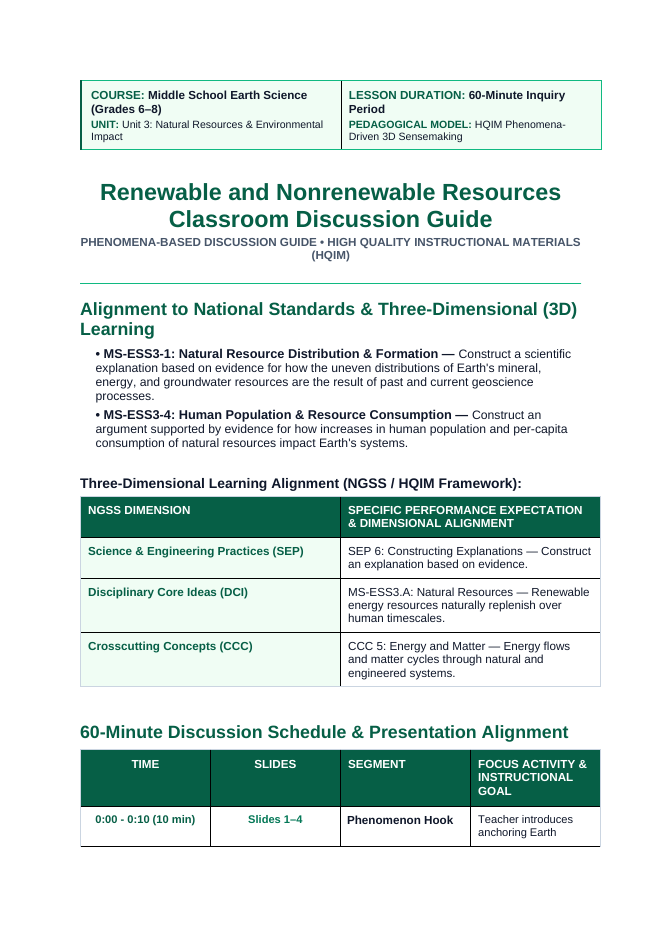 Renewable & Nonrenewable Resources Phenomena-Based Lesson: Hellisheidi: Harvesting Magma Heat and Turning Carbon Dioxide into Stone Teacher Discussion Guide sample page