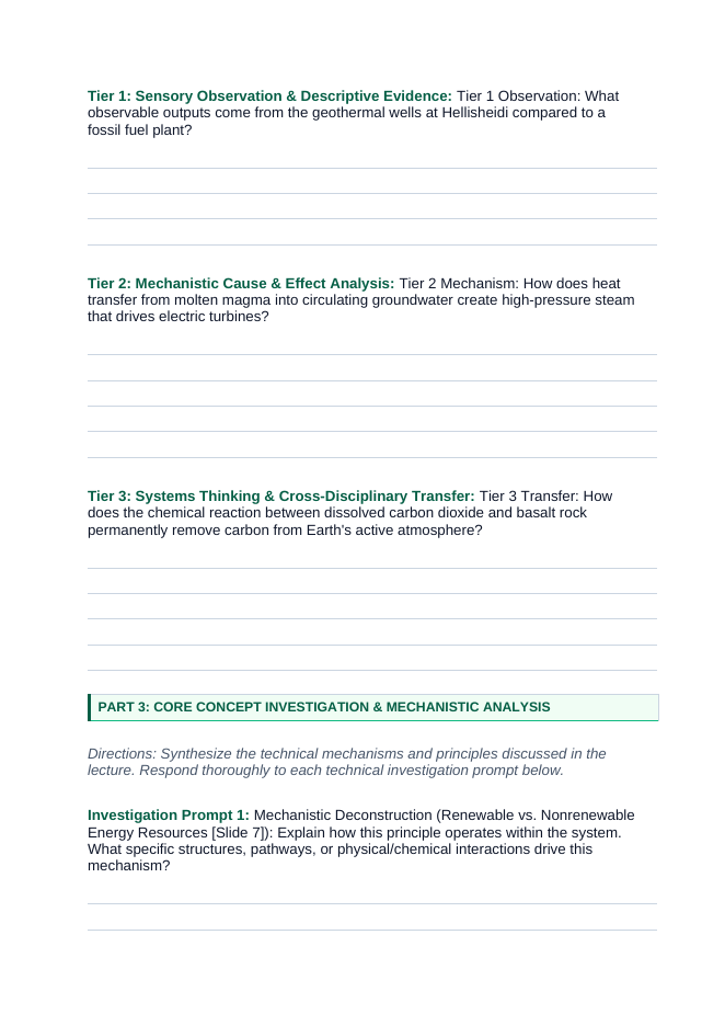 Renewable & Nonrenewable Resources Phenomena-Based Lesson: Hellisheidi: Harvesting Magma Heat and Turning Carbon Dioxide into Stone Student Response Sheet sample page