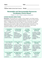 Renewable & Nonrenewable Resources Vocabulary Choice Board sample page