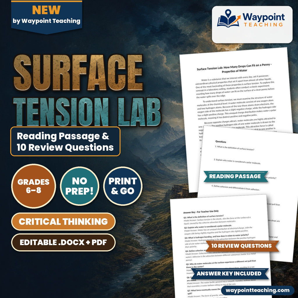Surface Tension Lab: How Many Drops Can Fit on a Penny Reading Worksheet cover