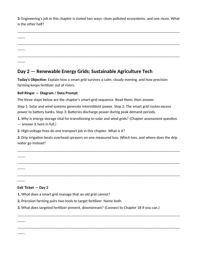 Technology for Environmental Change Bell Ringers & Exit Tickets sample page