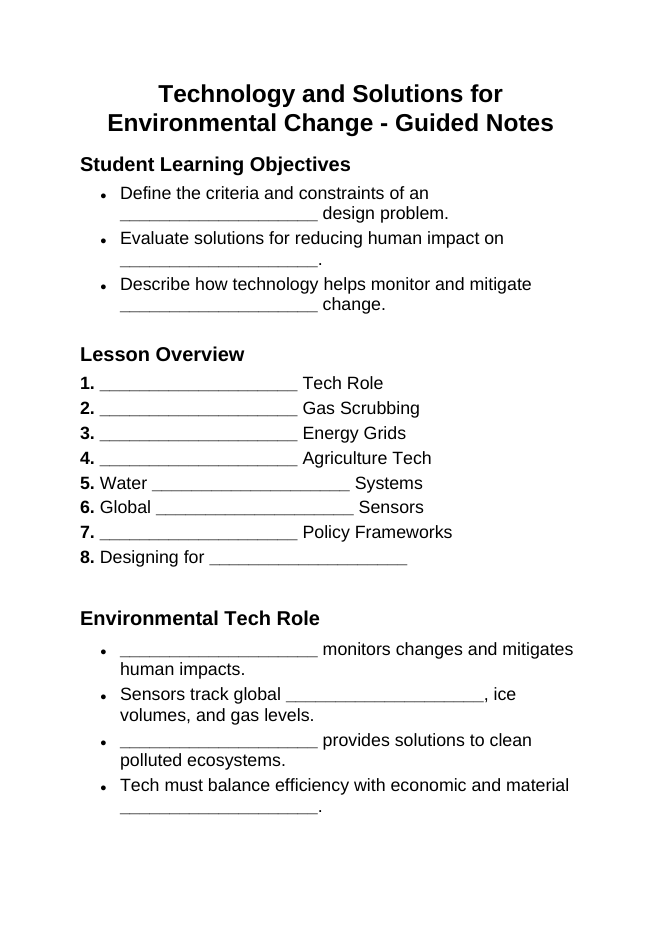 Technology for Environmental Change Guided Notes sample page
