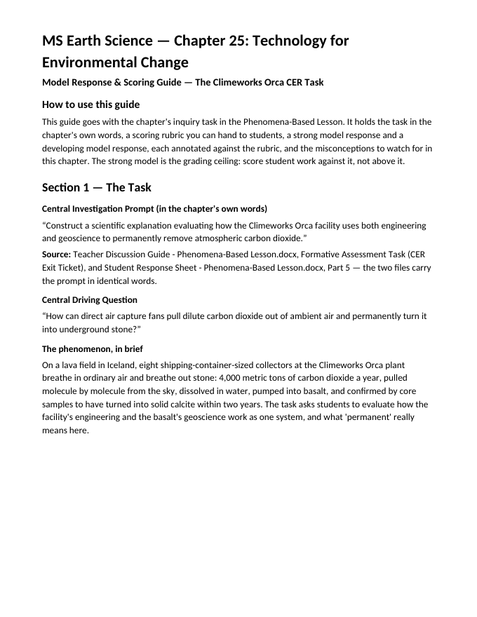 Technology for Environmental Change Model Response & Scoring Guide sample page
