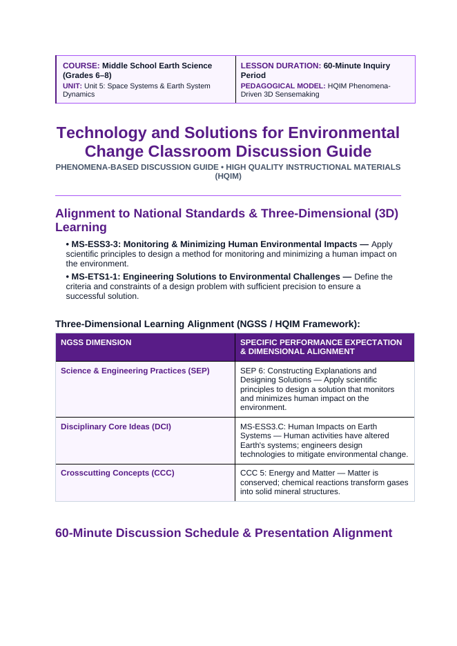 Technology for Environmental Change Phenomena-Based Lesson: Climeworks Orca: Giant Robotic Fans Pulling Carbon Out of Thin Air and Turning It to Stone Teacher Discussion Guide sample page