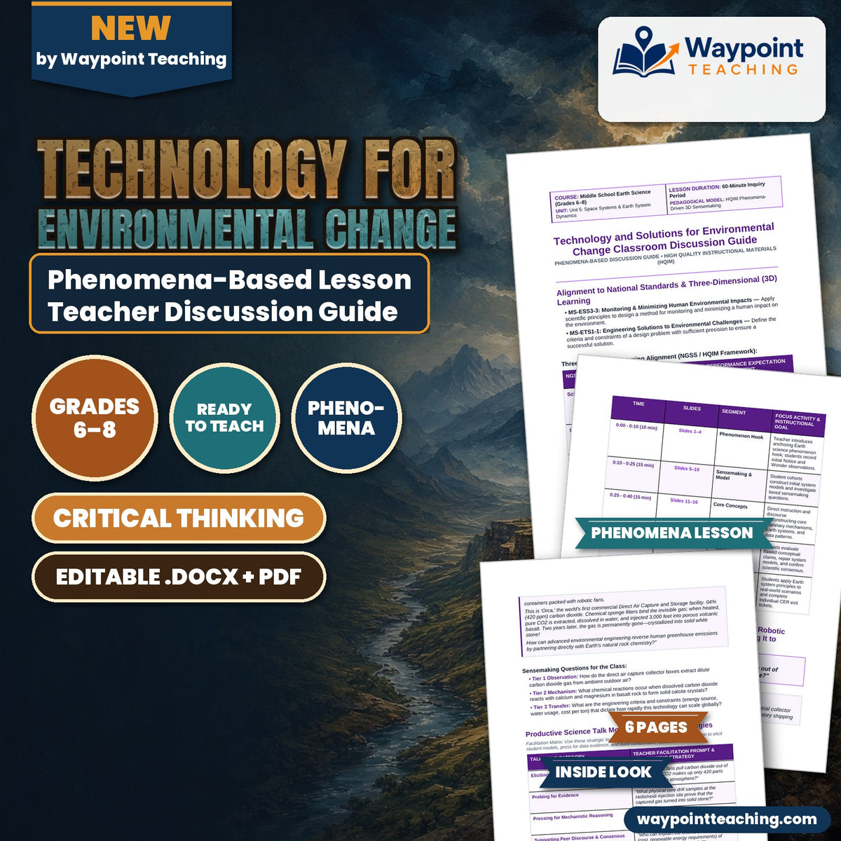 Technology for Environmental Change Phenomena-Based Lesson: Climeworks Orca: Giant Robotic Fans Pulling Carbon Out of Thin Air and Turning It to Stone Teacher Discussion Guide cover