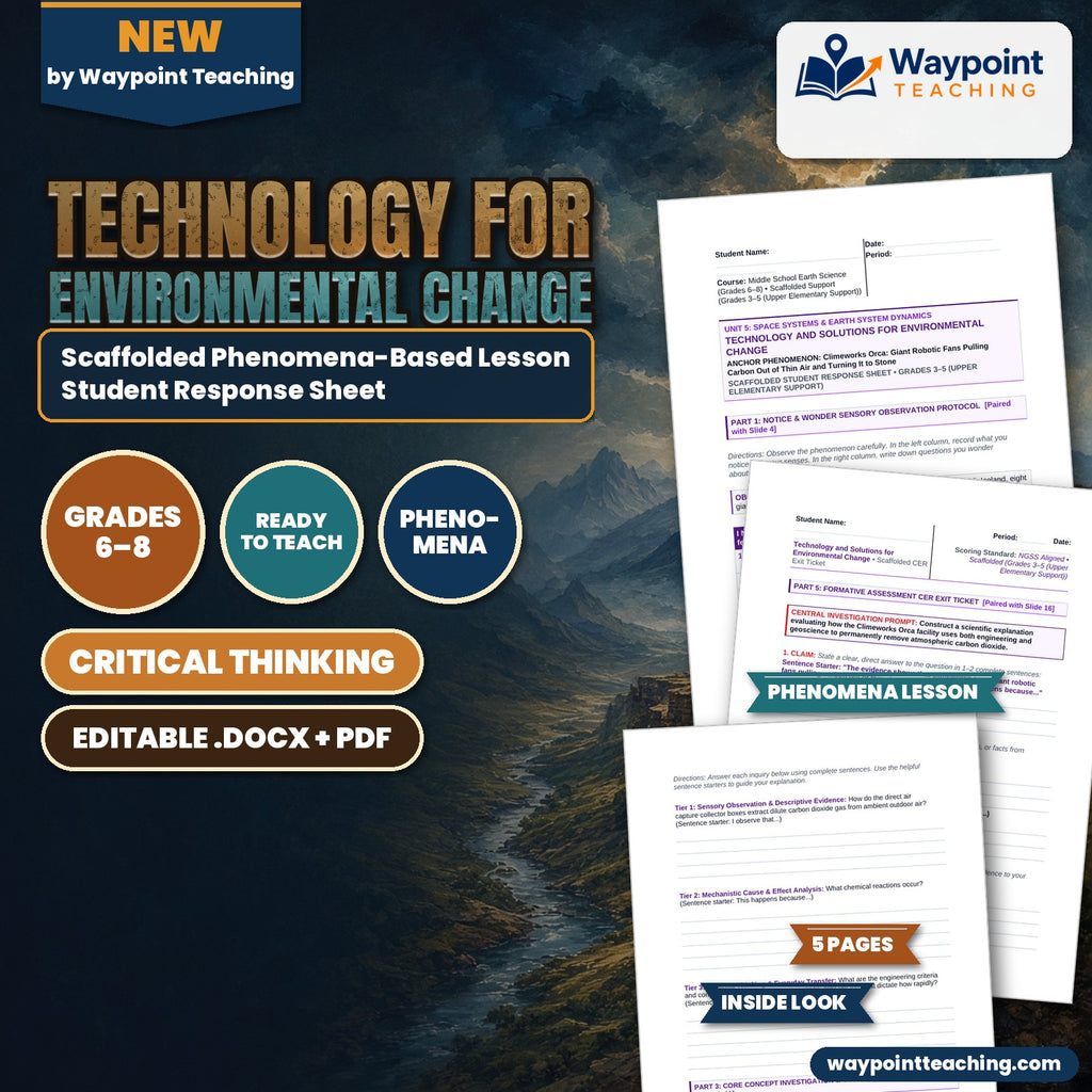 Technology for Environmental Change Scaffolded Phenomena-Based Lesson: Climeworks Orca: Giant Robotic Fans Pulling Carbon Out of Thin Air and Turning It to Stone Student Response Sheet cover