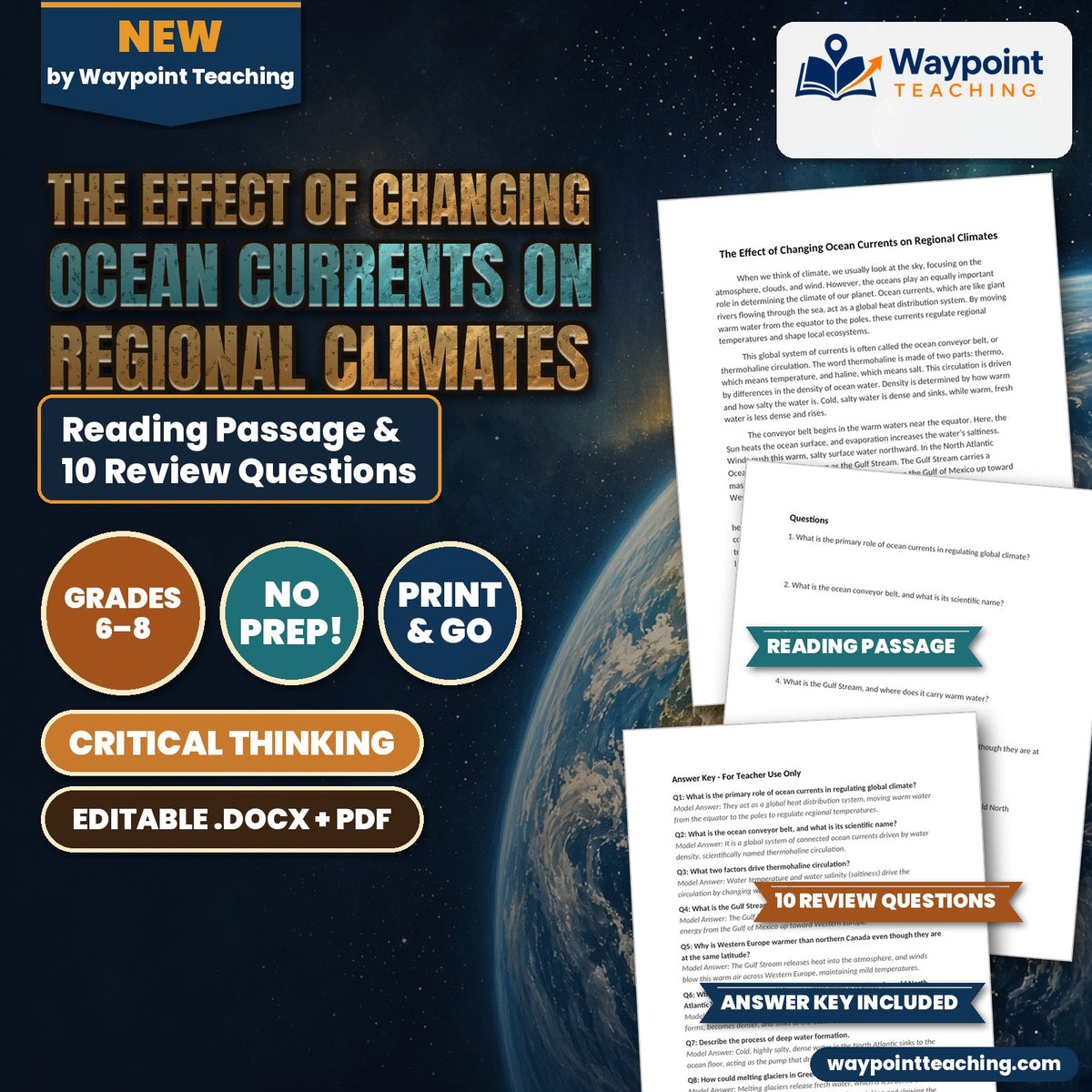 The Effect of Changing Ocean Currents on Regional Climates Reading Worksheet cover