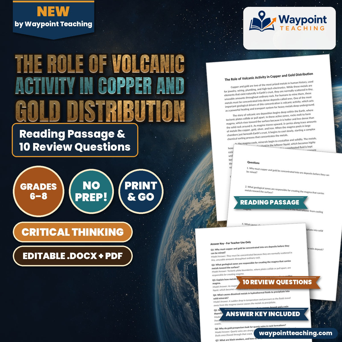 The Role of Volcanic Activity in Copper and Gold Distribution Reading Worksheet cover