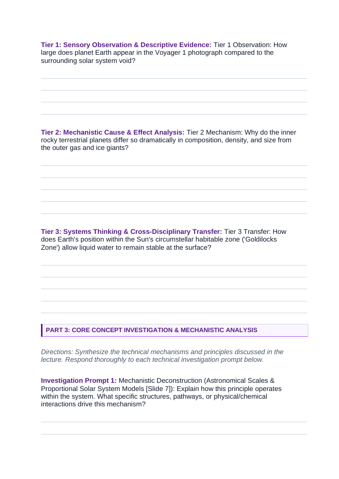 The Solar System Phenomena-Based Lesson: The Pale Blue Dot: Earth as a Solitary Sunlit Pixel Across 3.7 Billion Miles Student Response Sheet sample page