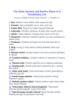 The Solar System Vocabulary Words & Definitions sample page