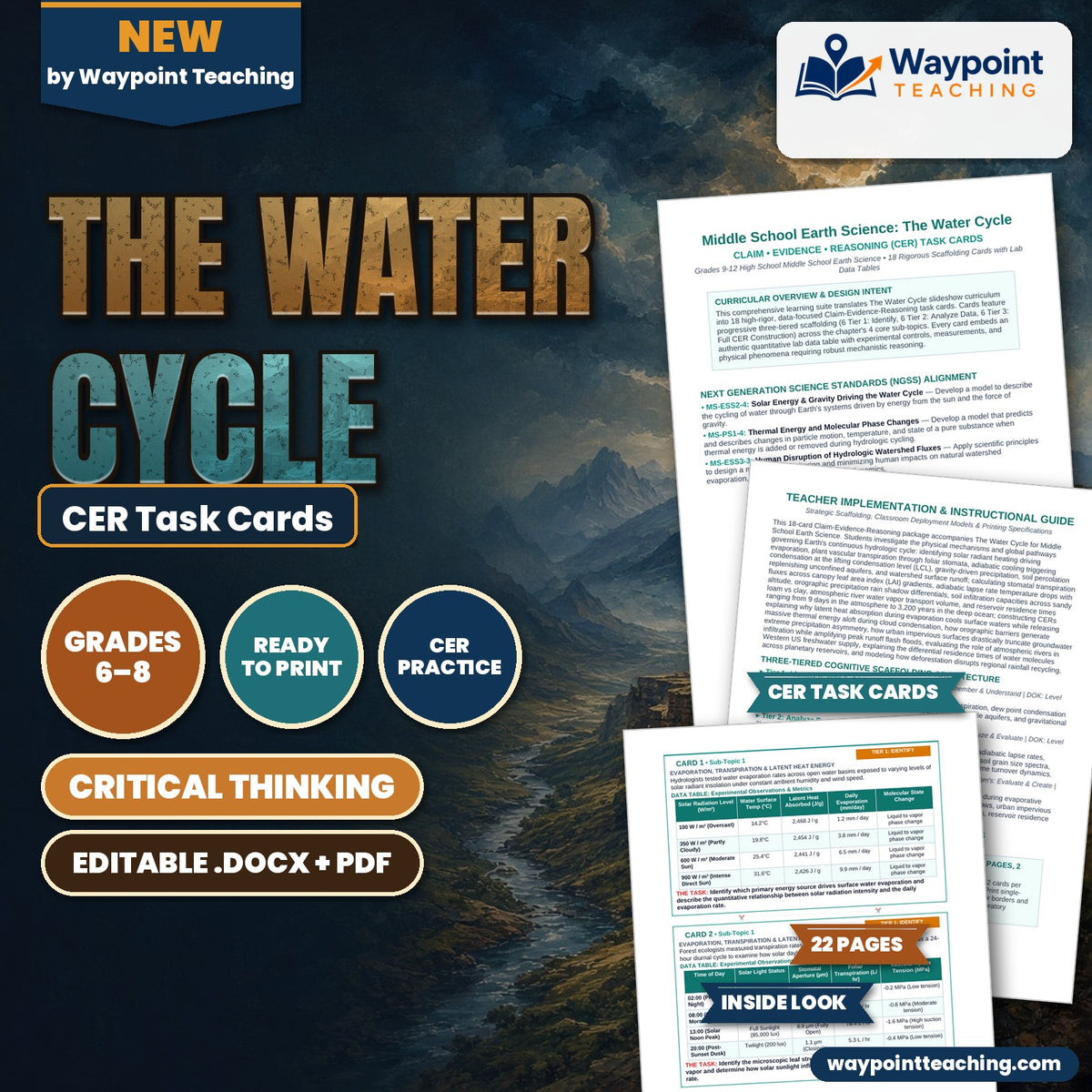 The Water Cycle CER Task Cards cover