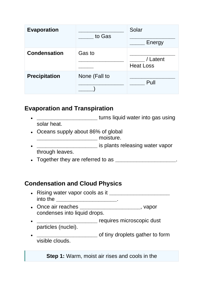 The Water Cycle Guided Notes sample page