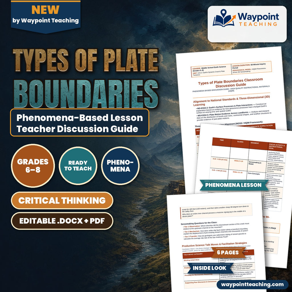 Types of Plate Boundaries Phenomena-Based Lesson: Wallace Creek Offset: The 90-Degree River Kink of the San Andreas Fault Teacher Discussion Guide cover
