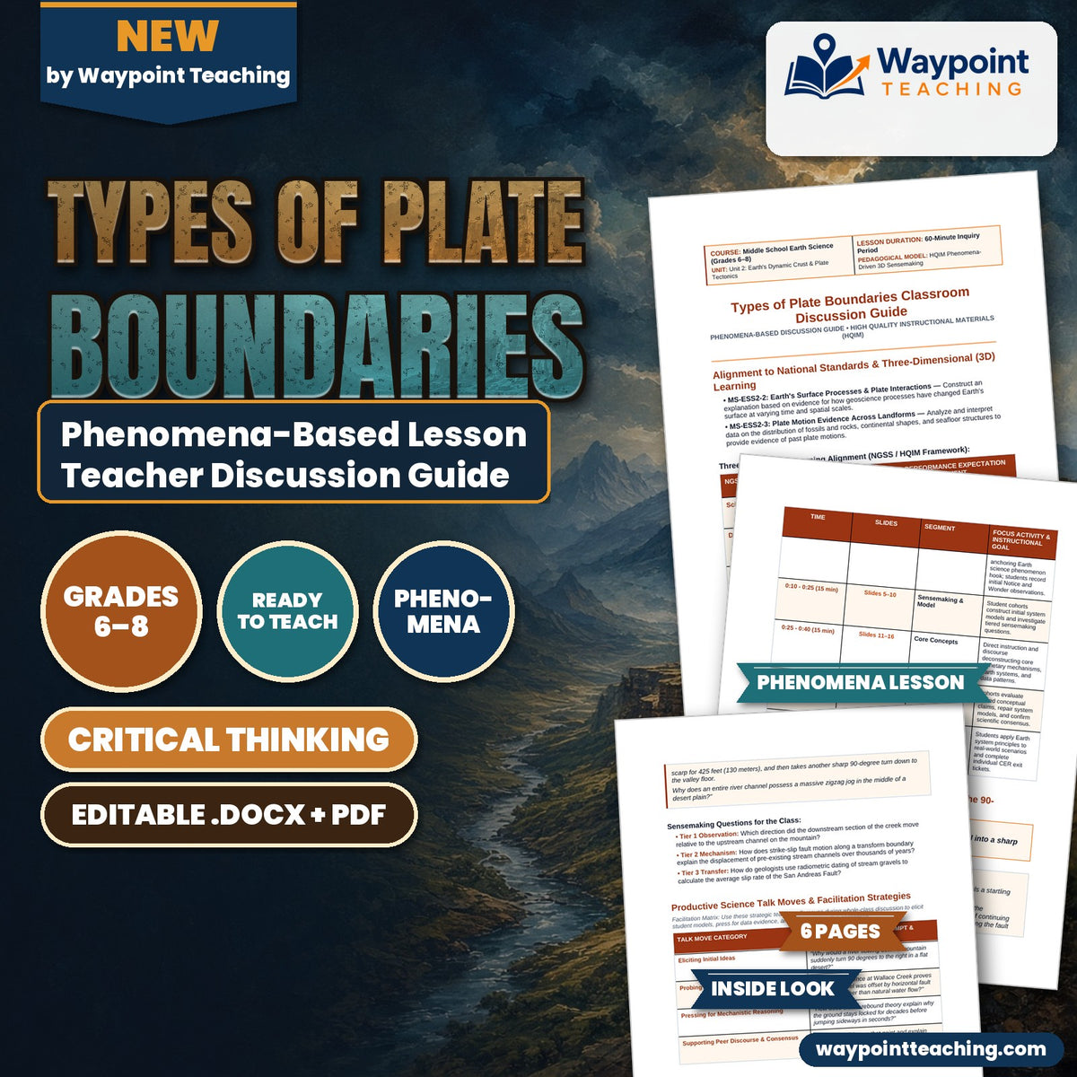 Types of Plate Boundaries Phenomena-Based Lesson: Wallace Creek Offset: The 90-Degree River Kink of the San Andreas Fault Teacher Discussion Guide cover