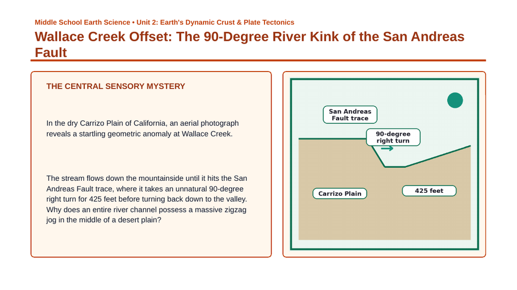Types of Plate Boundaries Phenomena-Based Lesson: Wallace Creek Offset: The 90-Degree River Kink of the San Andreas Fault Presentation sample page