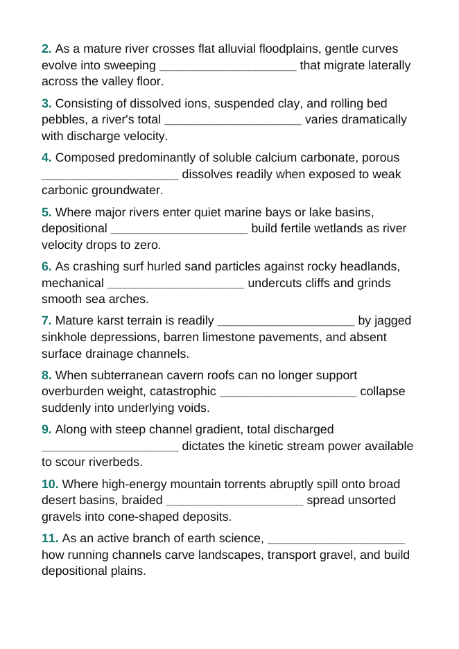 Water's Role in Shaping Landforms Fill-in-the-Blank Vocabulary Worksheet sample page