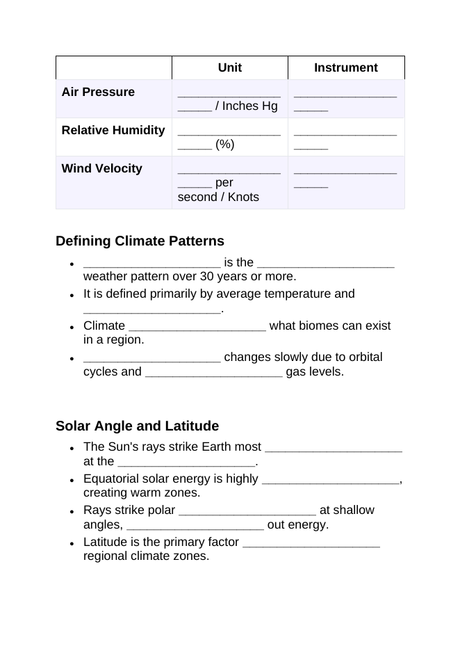 Weather vs. Climate Guided Notes sample page
