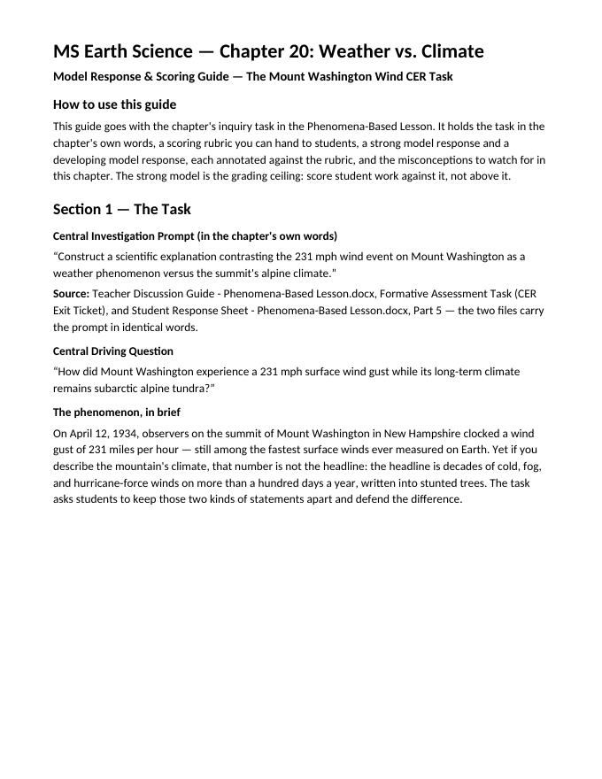 Weather vs. Climate Model Response & Scoring Guide sample page