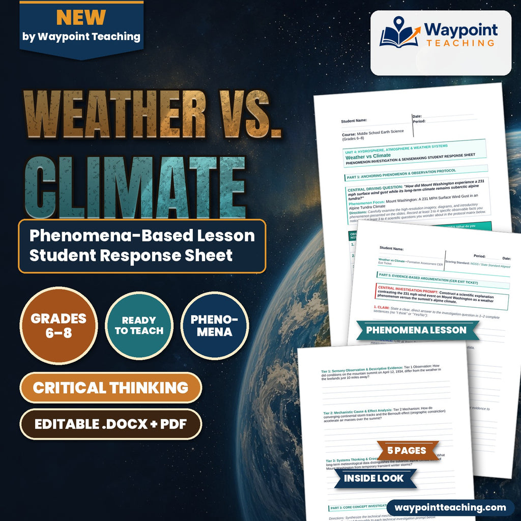 Weather vs. Climate Phenomena-Based Lesson: Mount Washington: A 231 MPH Surface Wind Gust in an Alpine Tundra Climate Student Response Sheet cover