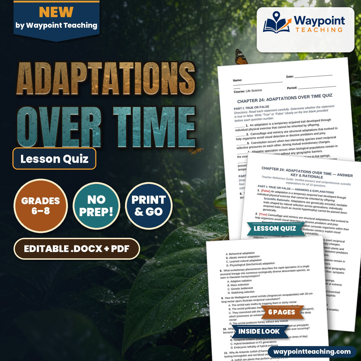 Adaptations Over Time Lesson Quiz cover