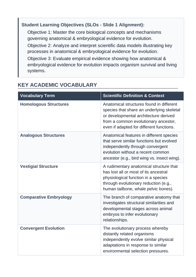 Anatomical & Embryological Evidence for Evolution 5E Lesson Plan sample page