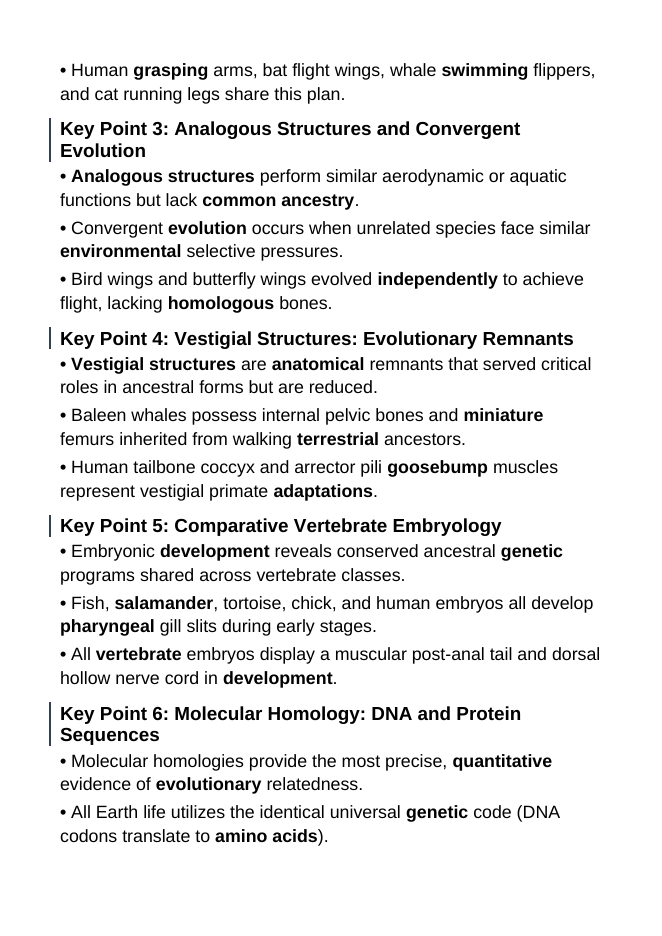 Anatomical & Embryological Evidence for Evolution Guided Notes sample page