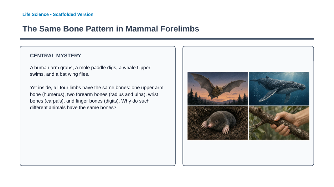 Anatomical & Embryological Evidence for Evolution Scaffolded Phenomena-Based Lesson: The Same Bone Pattern in Mammal Forelimbs Presentation sample page