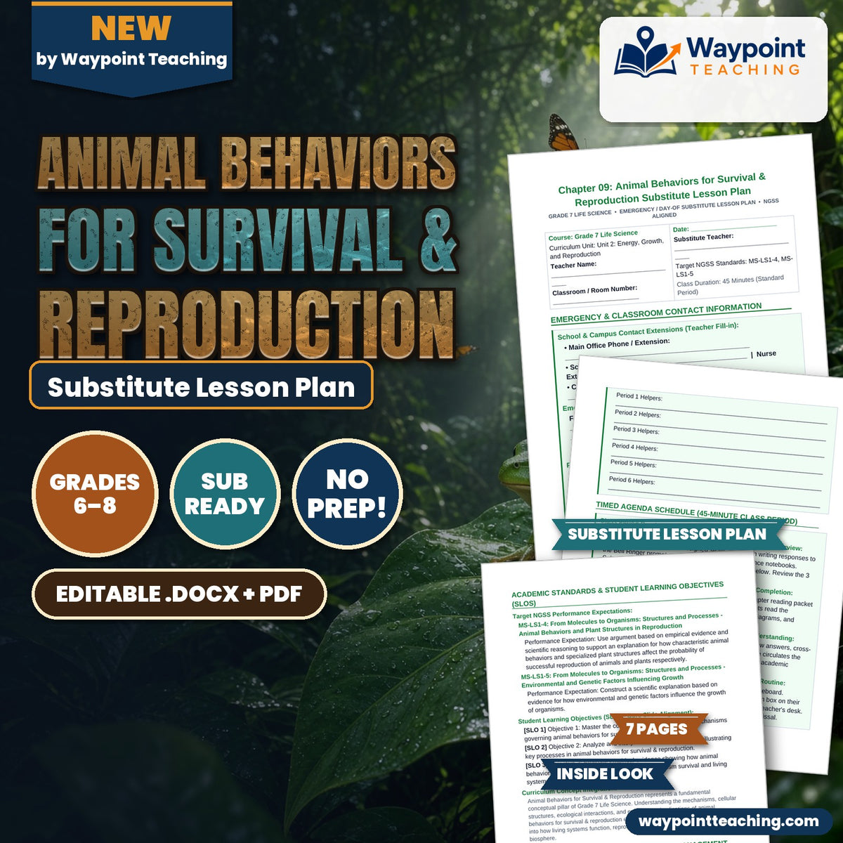Animal Behaviors for Survival & Reproduction Substitute Lesson Plan cover