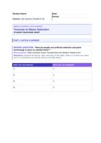 Artificial Selection & Genetic Engineering Phenomena-Based Lesson: Wild Teosinte Grass Transformed into Modern Sweet Corn Student Response Sheet sample page